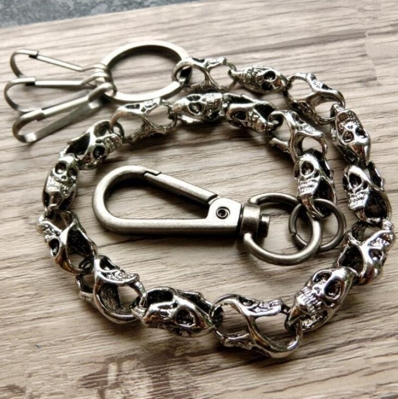 Men Biker Trucker Heavy Skull Long Metal Wallet Chain