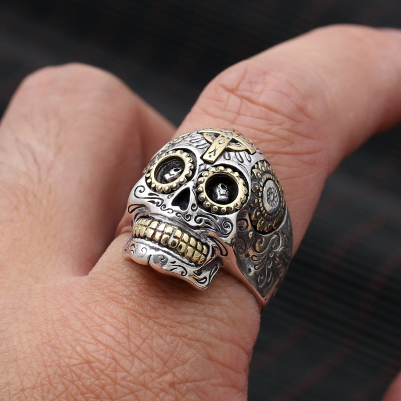 Solid 925 Sterling Silver Calavera Skull Ring, badass biker ring, badass biker skull ring, Maxico Calavera biker ring, badass skull accessories, badass skull jewelry, badass biker jewelry
