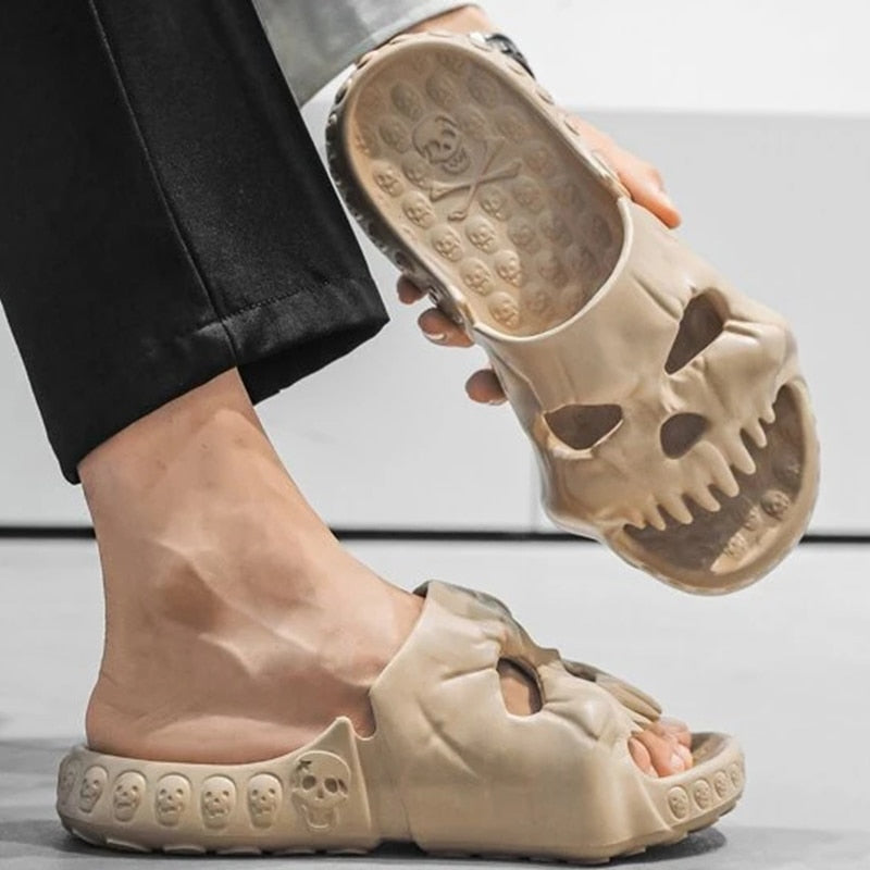 Coolest Skull Designer Soft EVA Slides 2023. Badass skull sandals, skull flip flops. Badass biker skull accessories. Badass skull accessories.
