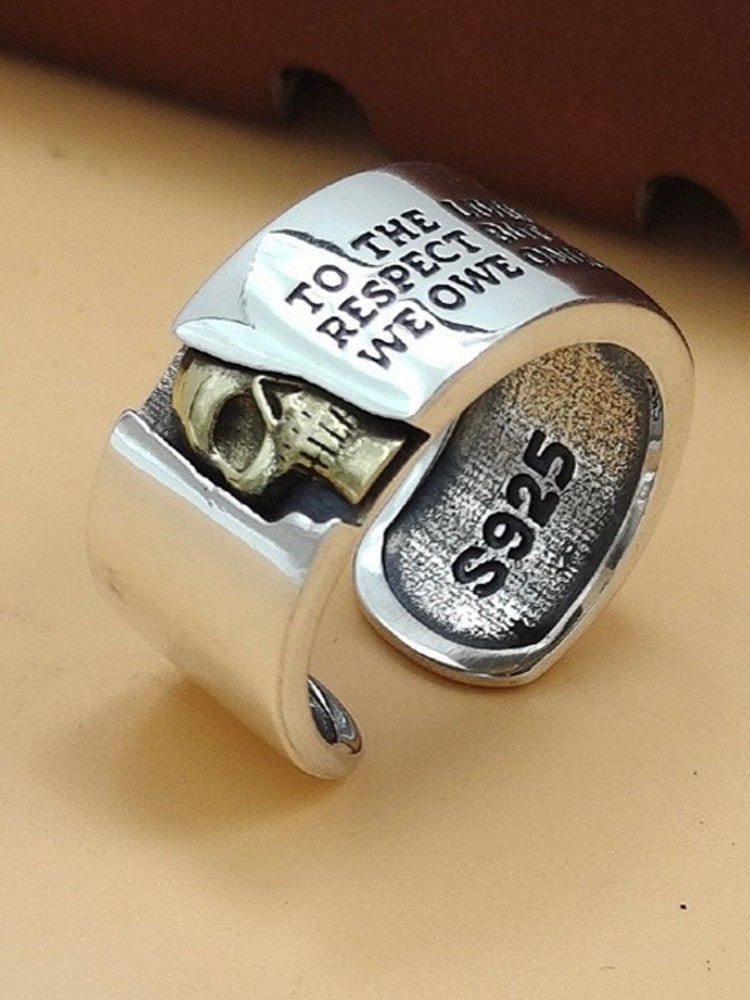 925 Sterling Silver Hidden Skull Ring with Powerful Voltaire Quote - Women's Edgy and Thoughtful Jewelry. Badass skull rings for women. Badass skull jewelry for women. Badass skull accessories for women. Skull rings for women.