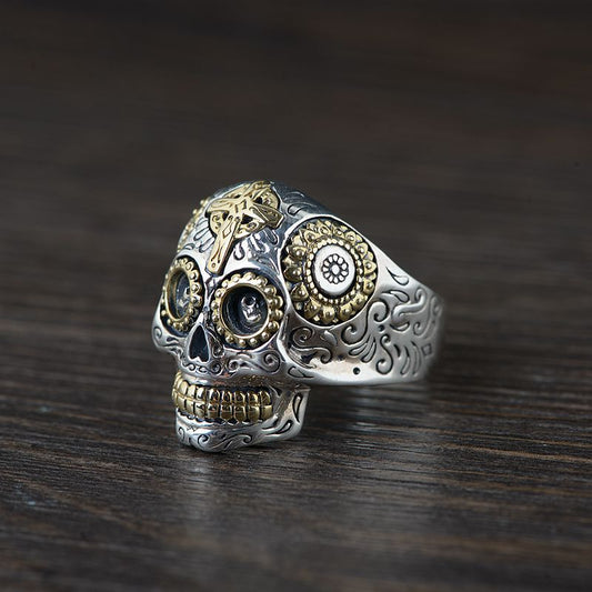 Solid 925 Sterling Silver Calavera Skull Ring, badass biker ring, badass biker skull ring, Maxico Calavera  biker ring, badass skull accessories, badass skull jewelry, badass biker jewelry