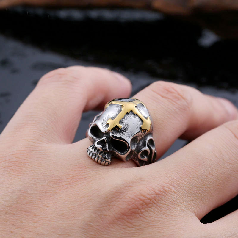 Stainless Steel Cross Skull Ring. Badass skull ring for men. Cool gift for cool man. Badass gift for bikers. Badass jewelry. Badass biker skull jewelry. Badass skulll accessories. Badass gift for badass. Badass skull accessories. Badass skull jewelry. Christmas gift for badass. Christmas gift for bikers. Christmas gifts for tattoo artists.