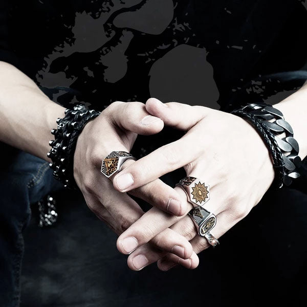 Stainless steel Masonic Hexagon Skull Ring