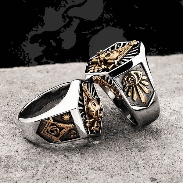 Stainless steel Masonic Hexagon Skull Ring