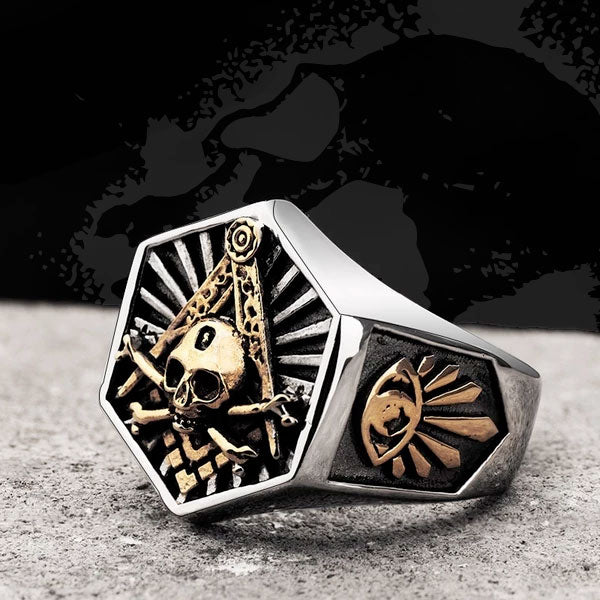 Stainless steel Masonic Hexagon Skull Ring
