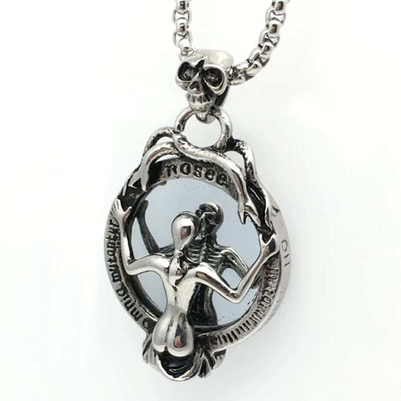 Vintage Magic Mirror Skull Pendant Necklace