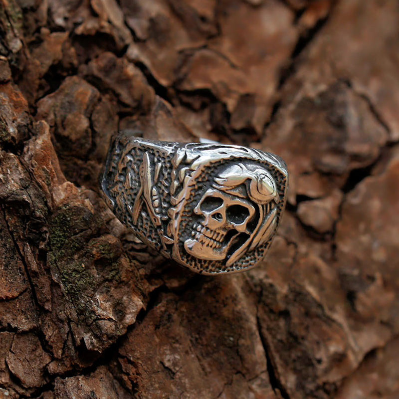 Stainless Steel Aviator Soldier Skull Ring. Pilot Skull RIng. Badass skull ring. Badass skull accessories. badass skull jewelry.