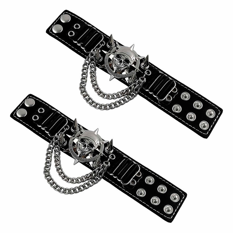 Leather Fingerless Biker Spike Skull Gloves Bracelets. Badass Biker skull accessories