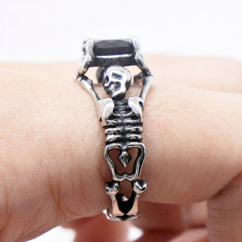316L Stainless Steel Ladies Cool Black Stone Skull Ring