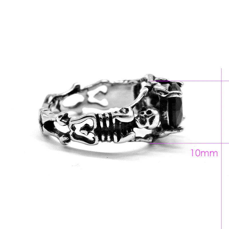 316L Stainless Steel Ladies Cool Black Stone Skull Ring