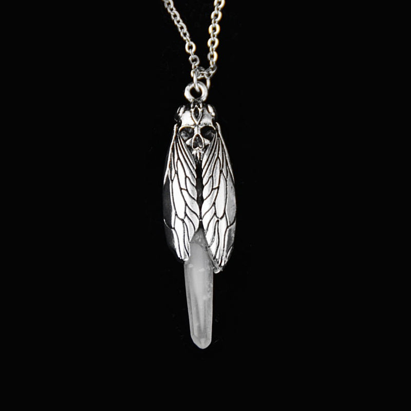 Gothic Death Skull Moth Cicada Pendant Necklace