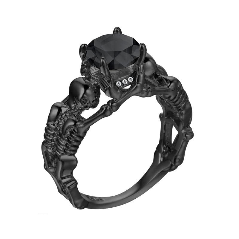 Black Ghost Evil Skull Skeleton Hand CZ Rings