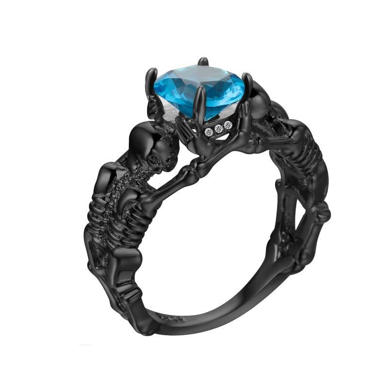 Black Ghost Evil Skull Skeleton Hand CZ Rings