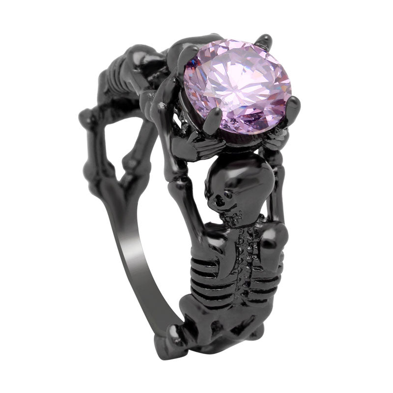 Black Ghost Evil Skull Skeleton Hand CZ Rings