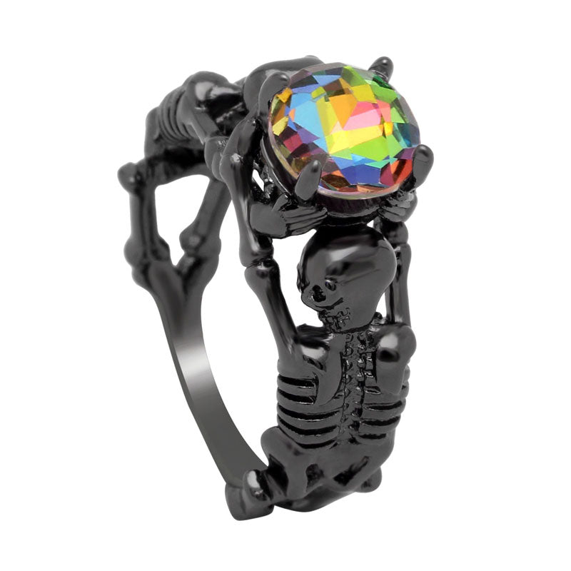 Black Ghost Evil Skull Skeleton Hand CZ Rings