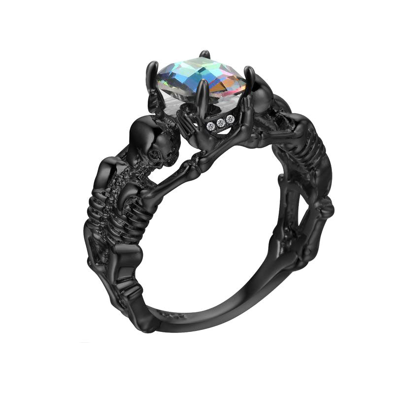 Black Ghost Evil Skull Skeleton Hand CZ Rings