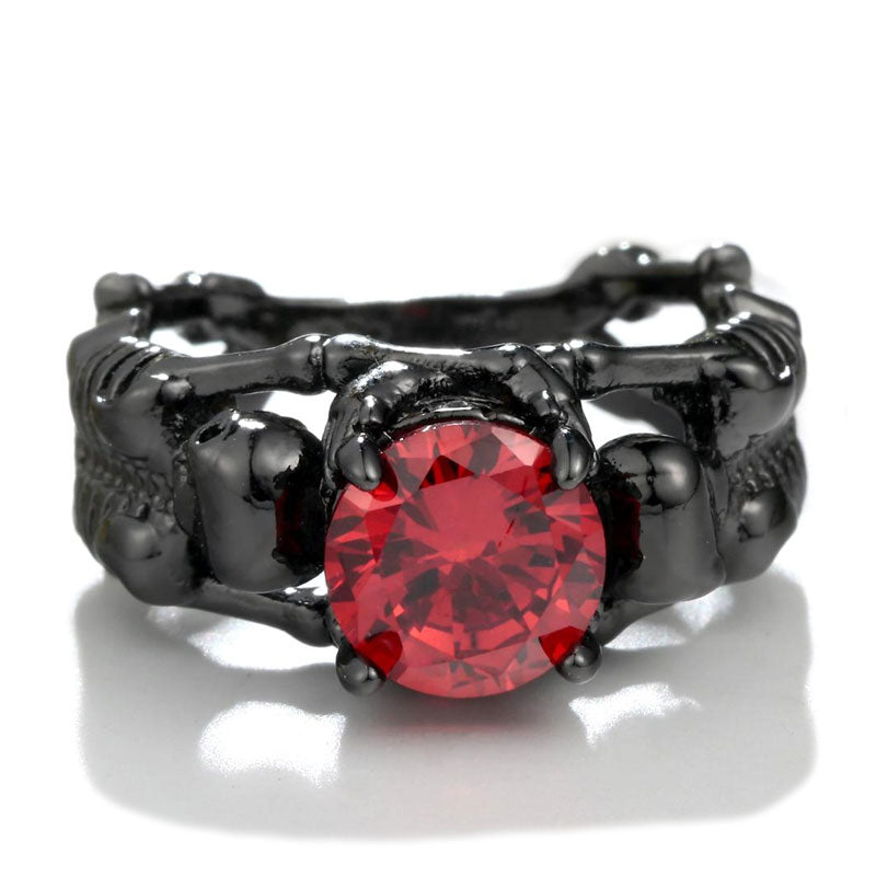 Black Ghost Evil Skull Skeleton Hand CZ Rings