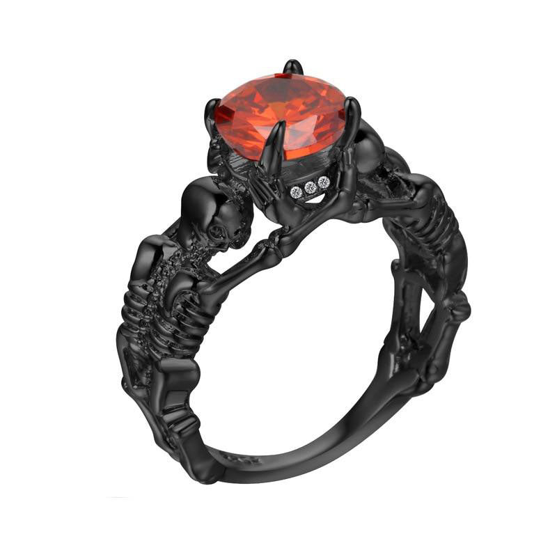 Black Ghost Evil Skull Skeleton Hand CZ Rings