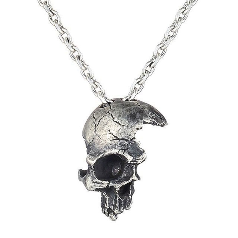 Damaged Half Face Skull Pendant Necklace