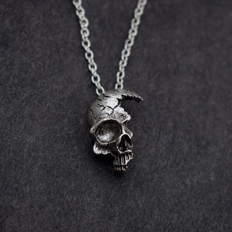Damaged Half Face Skull Pendant Necklace