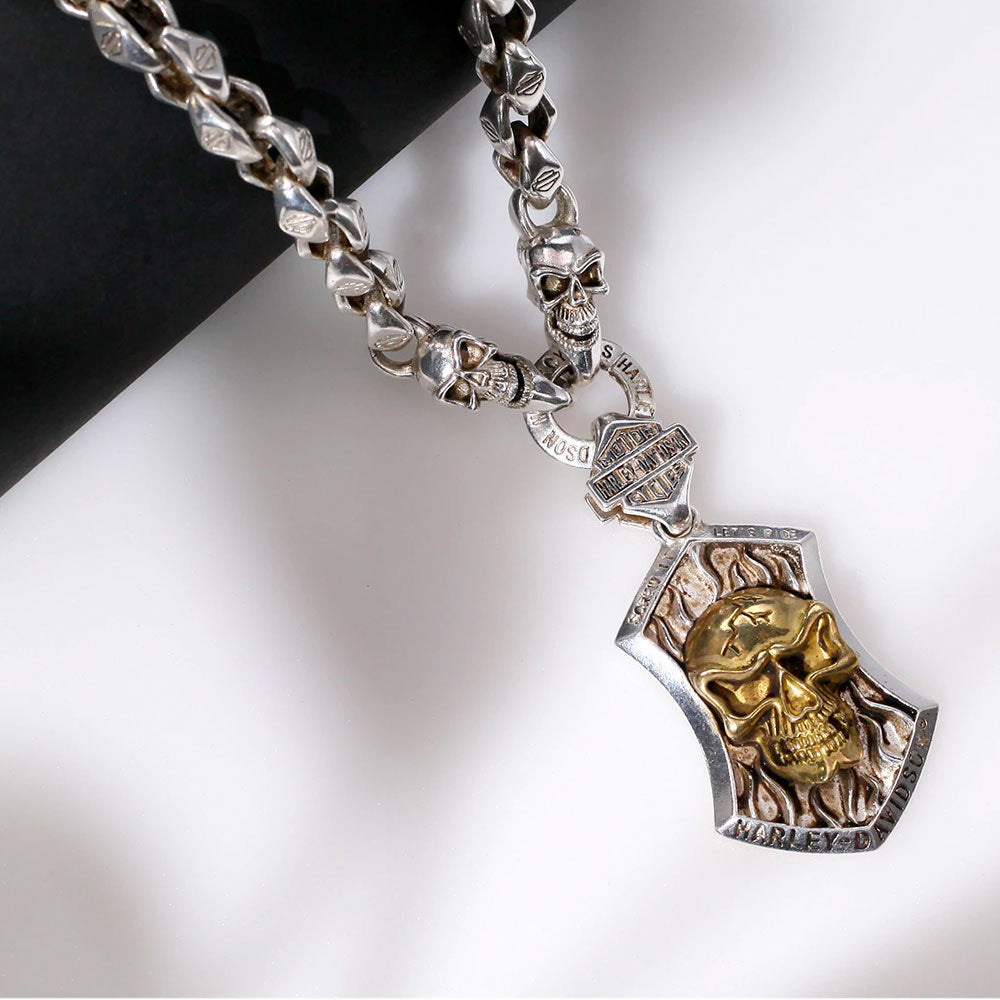 925 Tibetan Silver Punk Rock Biker Skull Pendant Necklace