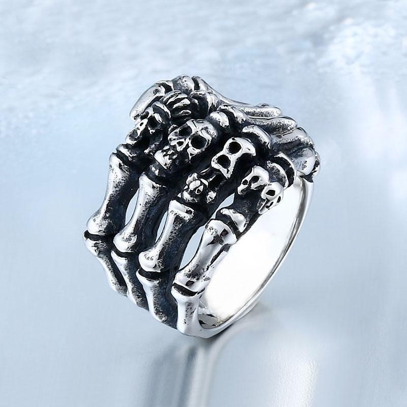 316L Stainless Steel Finger bones Skull Ring