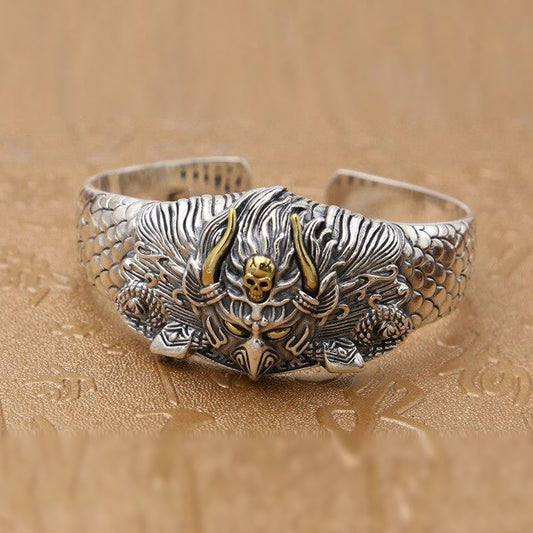 Huge Hawk Heavy Solid 925 Sterling Silver Cuff Skull Bracelet