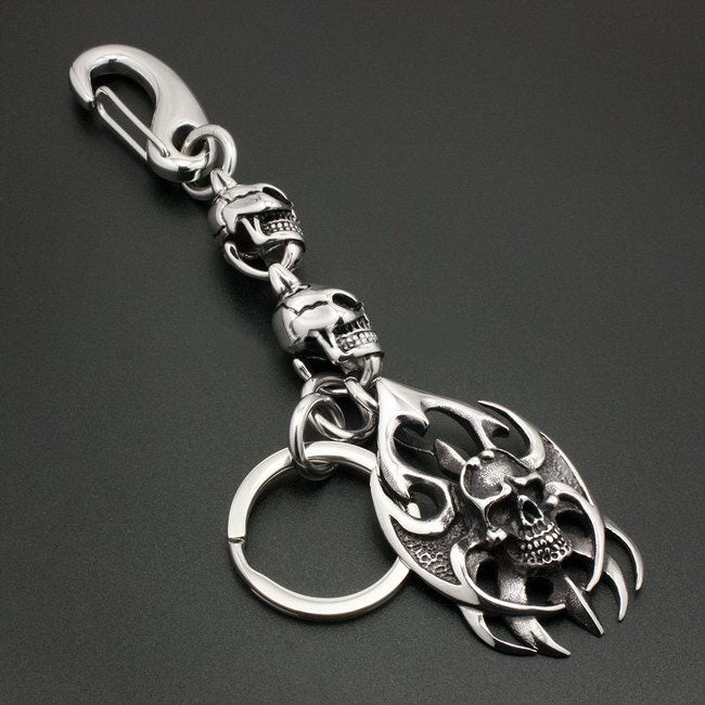Unique Stainless Steel Huge Tribal Tattoo Blade Skull Keychain