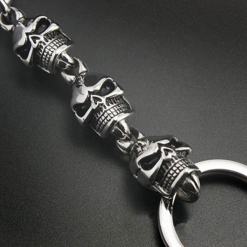 Unique Stainless Steel Skull Biker Rocker Punk Keychain