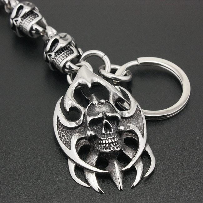 Unique Stainless Steel Huge Tribal Tattoo Blade Skull Keychain