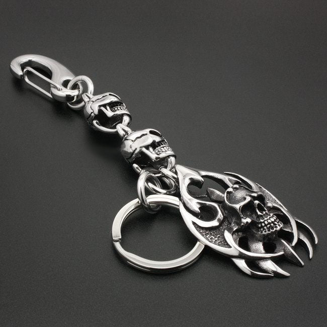 Unique Stainless Steel Huge Tribal Tattoo Blade Skull Keychain