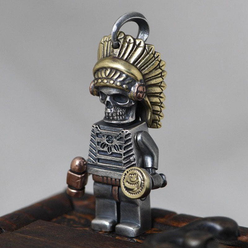 925 Sterling Silver Indian Chief Skull Pendant