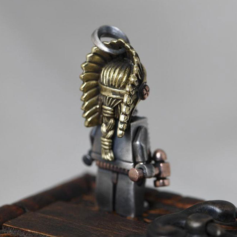 925 Sterling Silver Indian Chief Skull Pendant