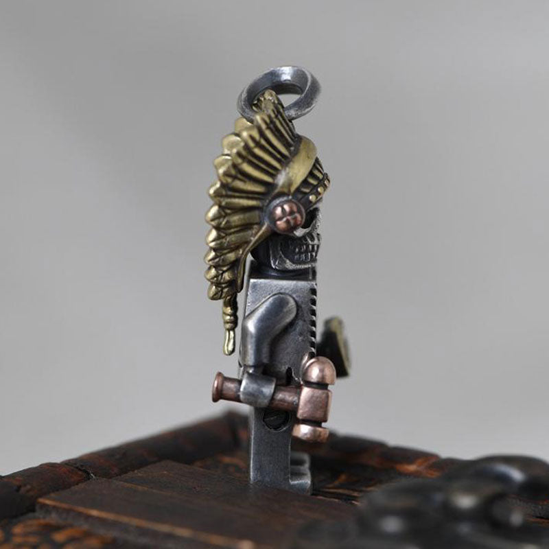 925 Sterling Silver Indian Chief Skull Pendant