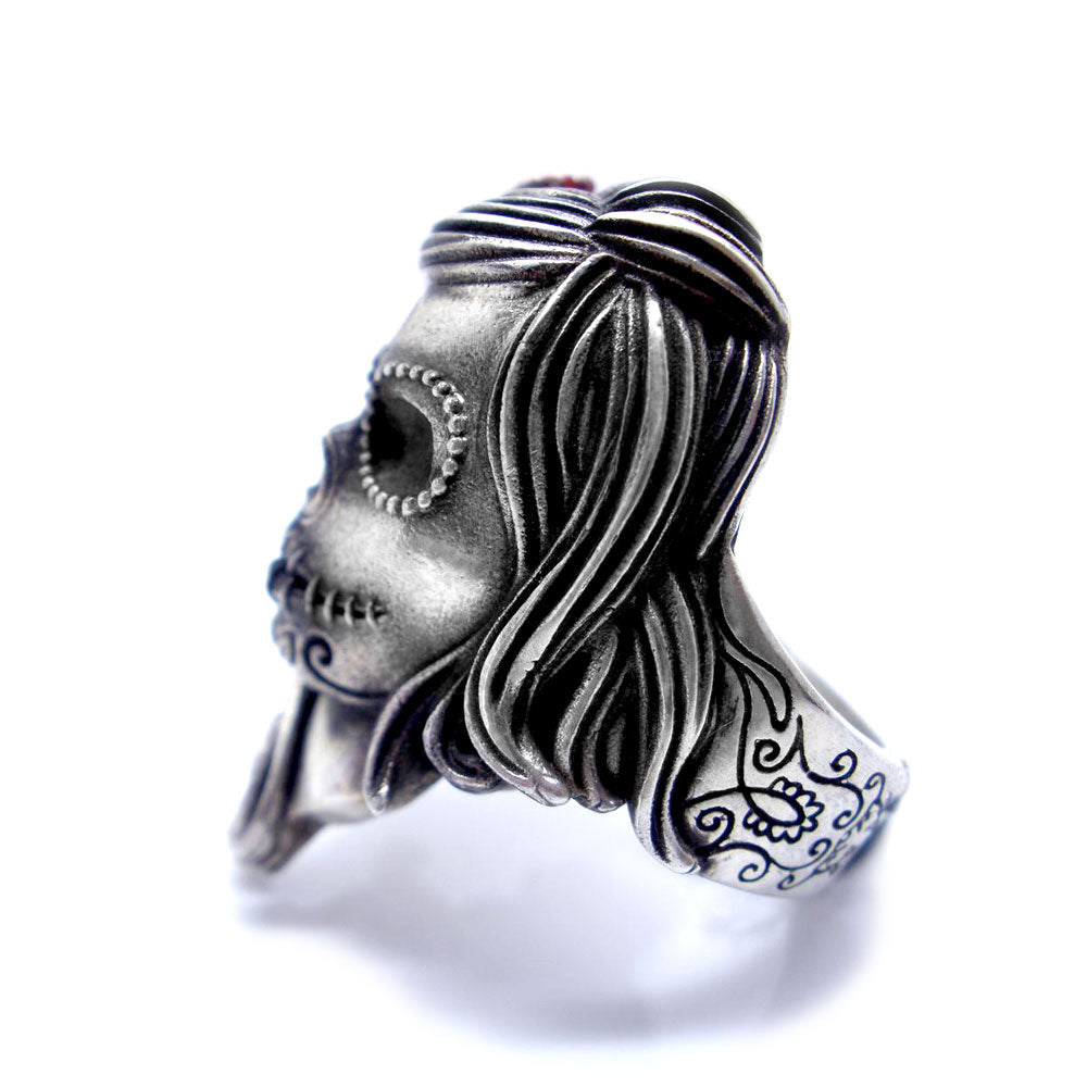 Unique 316L Stainless Steel Flower Sugar Skull Ring