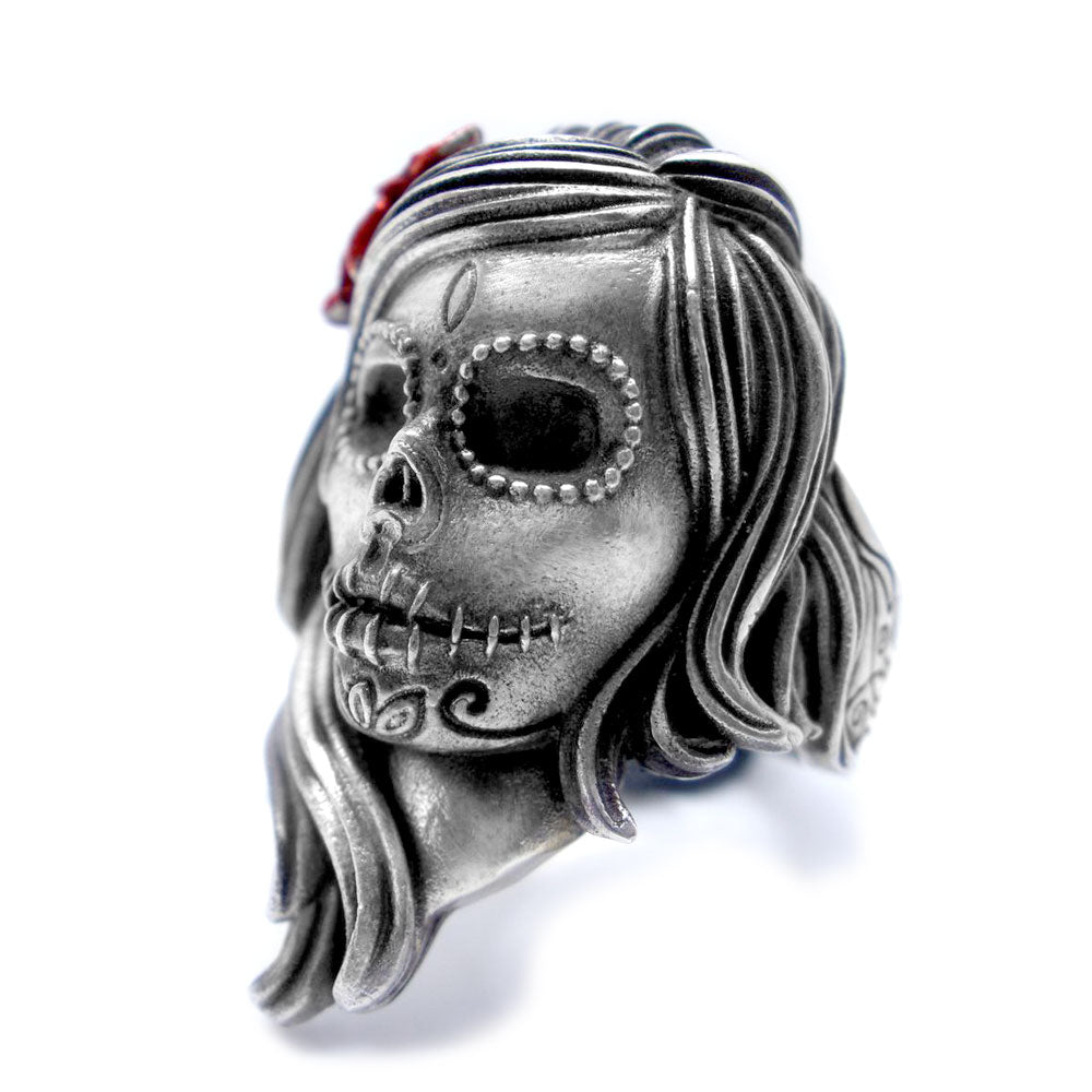 Unique 316L Stainless Steel Flower Sugar Skull Ring