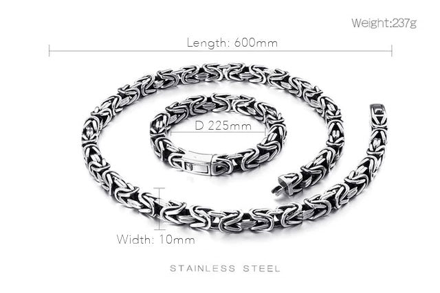 Stainless Steel Byzantine Chain Necklace & Bracelet Set