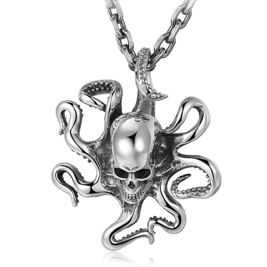 925 Sterling Silver Octopus Skull Pendant