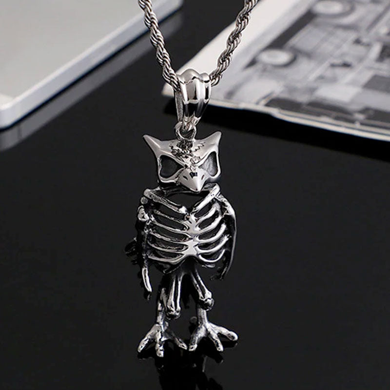 Titanium Steel Owl Skeleton Pendant