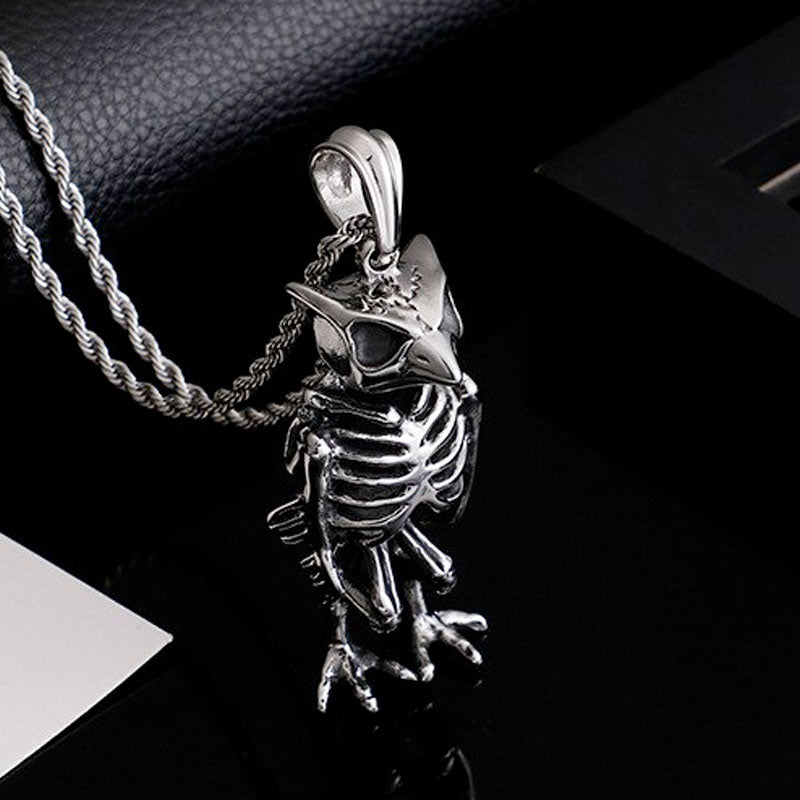 Titanium Steel Owl Skeleton Pendant