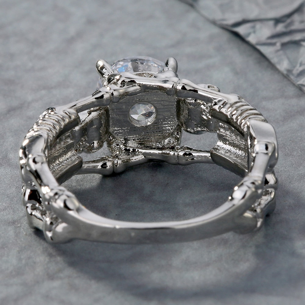 Clear Stone Silver Ghost Evil Skull Skeleton Hand CZ Rings