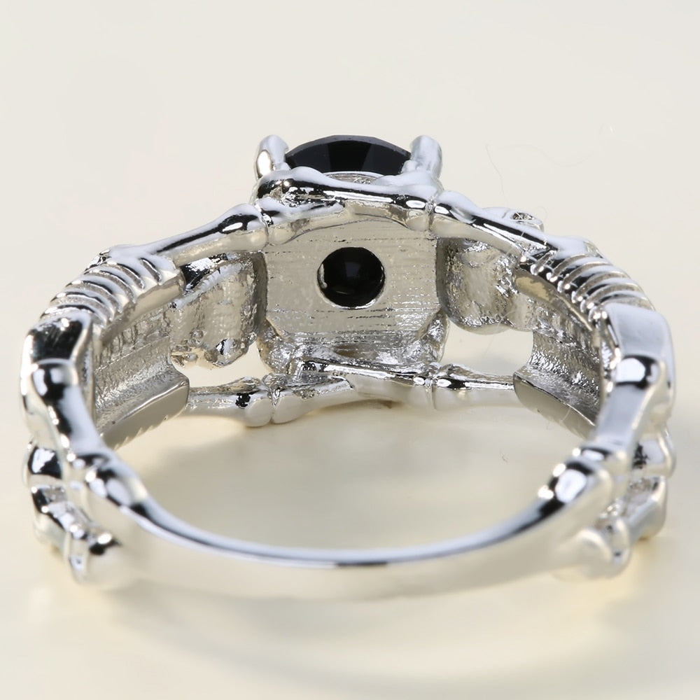 Silver Ghost Evil Skull Skeleton Hand CZ Rings