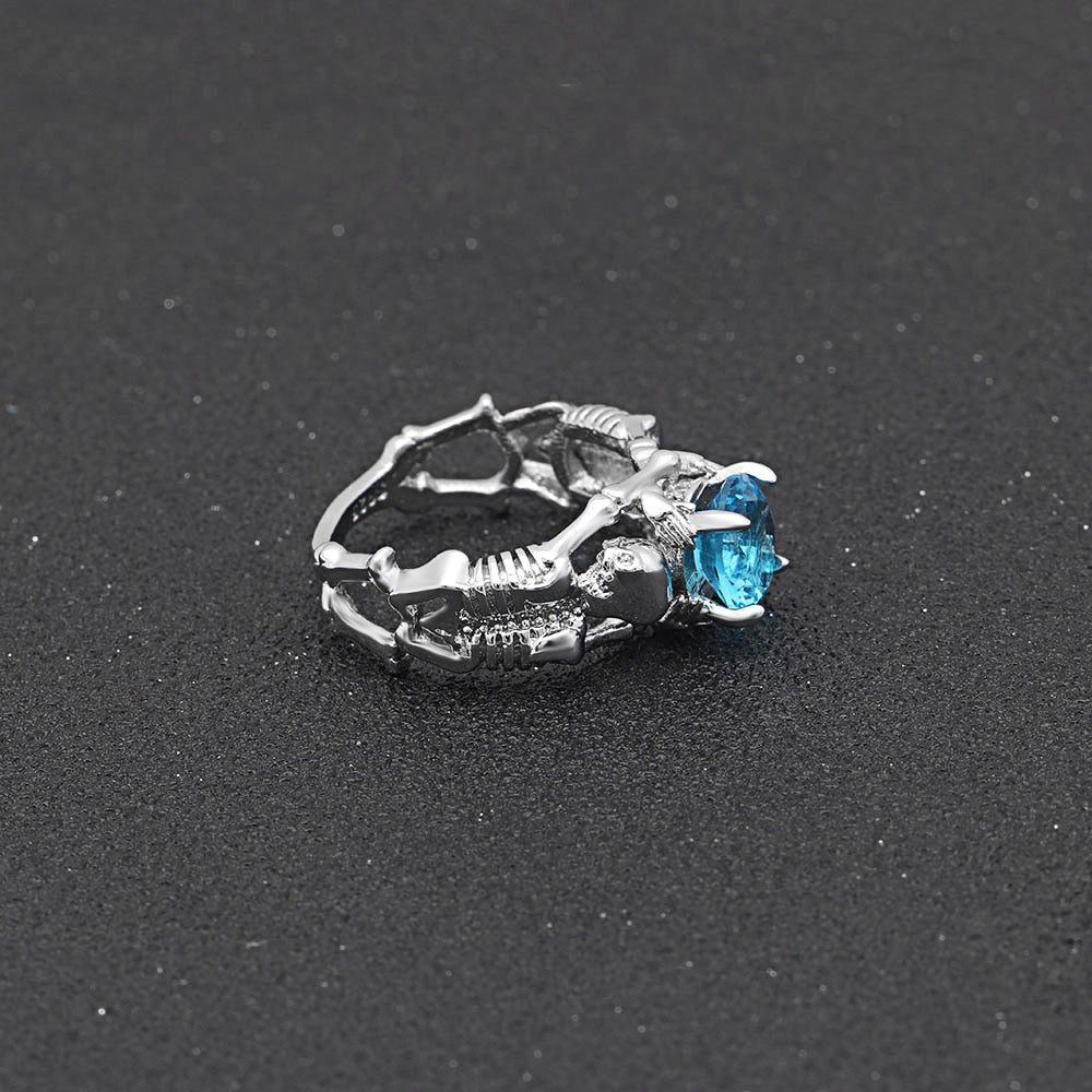 Sky Blue Stone Silver Ghost Evil Skull Skeleton Hand CZ Rings