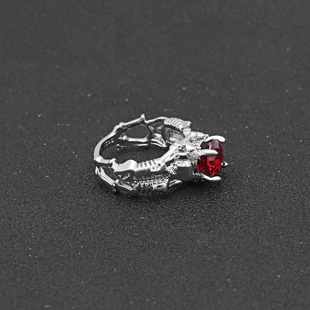 Red Stone Silver Ghost Evil Skull Skeleton Hand CZ Rings