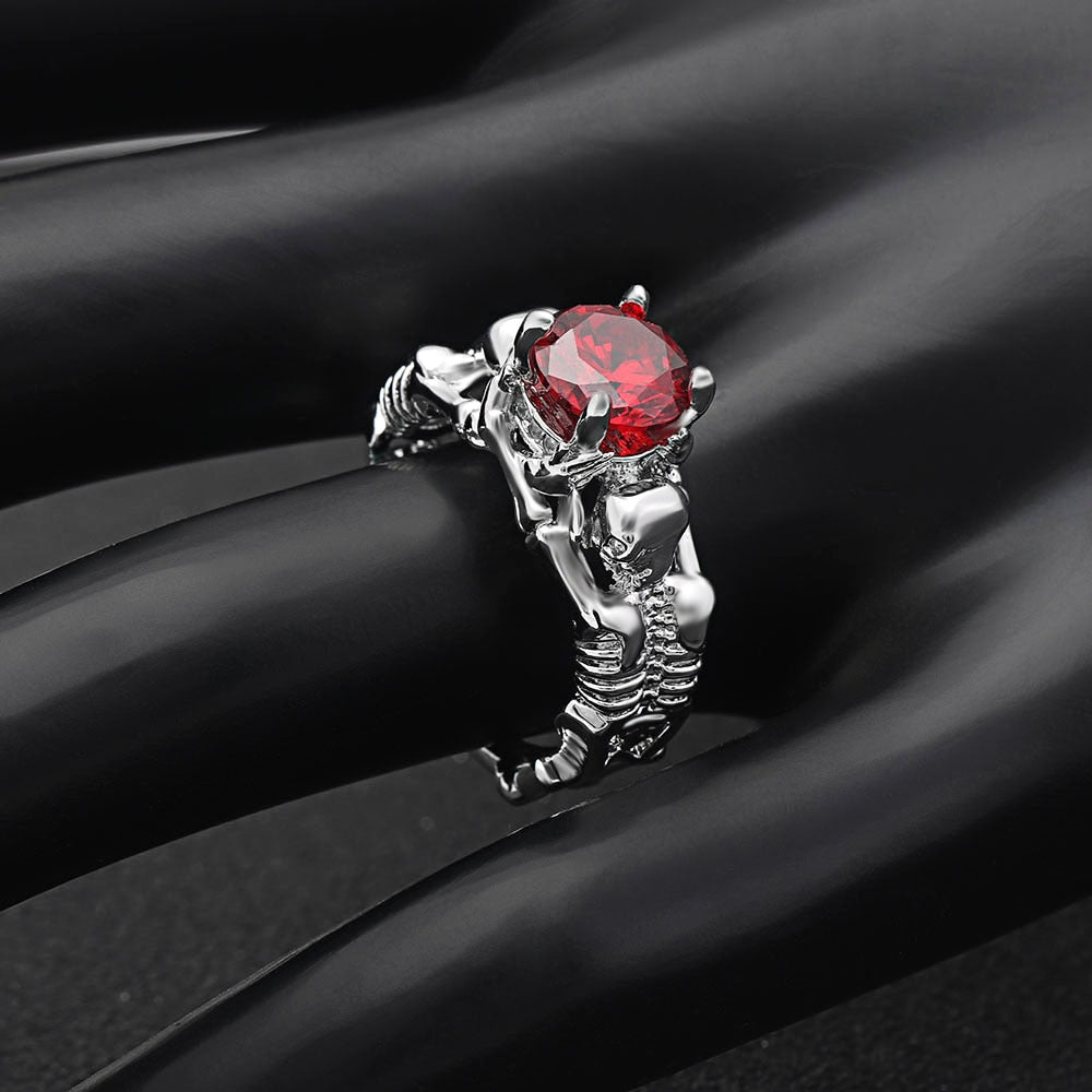 Silver Ghost Evil Skull Skeleton Hand CZ Rings