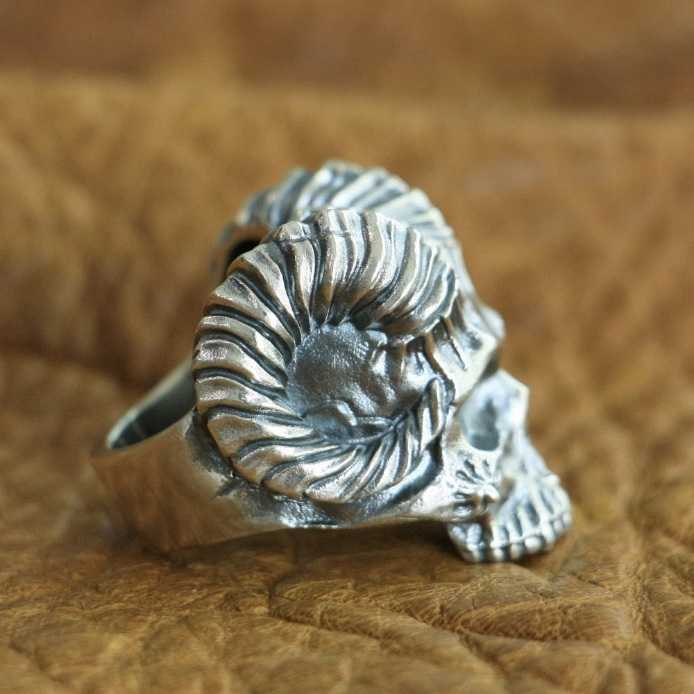 925 Sterling Silver Horned Demon Skull Ring