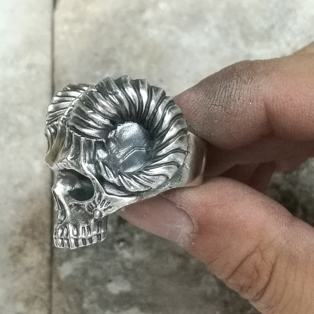 925 Sterling Silver Horned Demon Skull Ring
