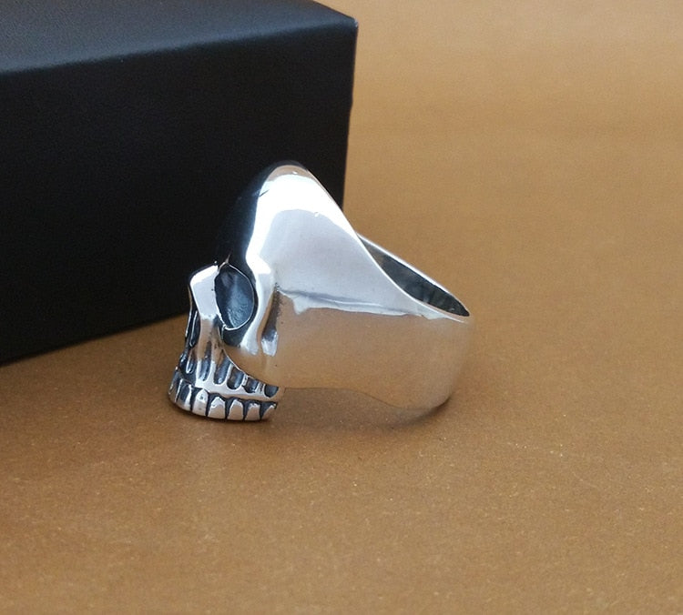 Punk Rock 925 Silver Flower Skull Ring