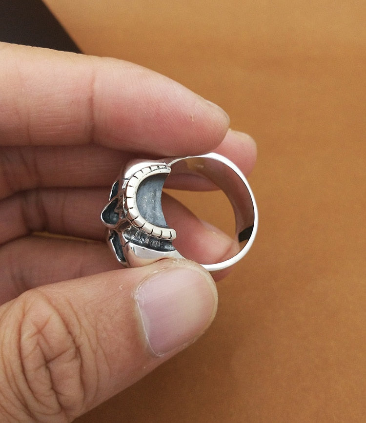 Punk Rock 925 Silver Flower Skull Ring