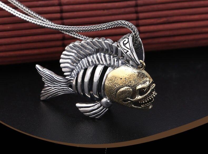 925 Sterling Silver Hollow Piranha Skull Pendant